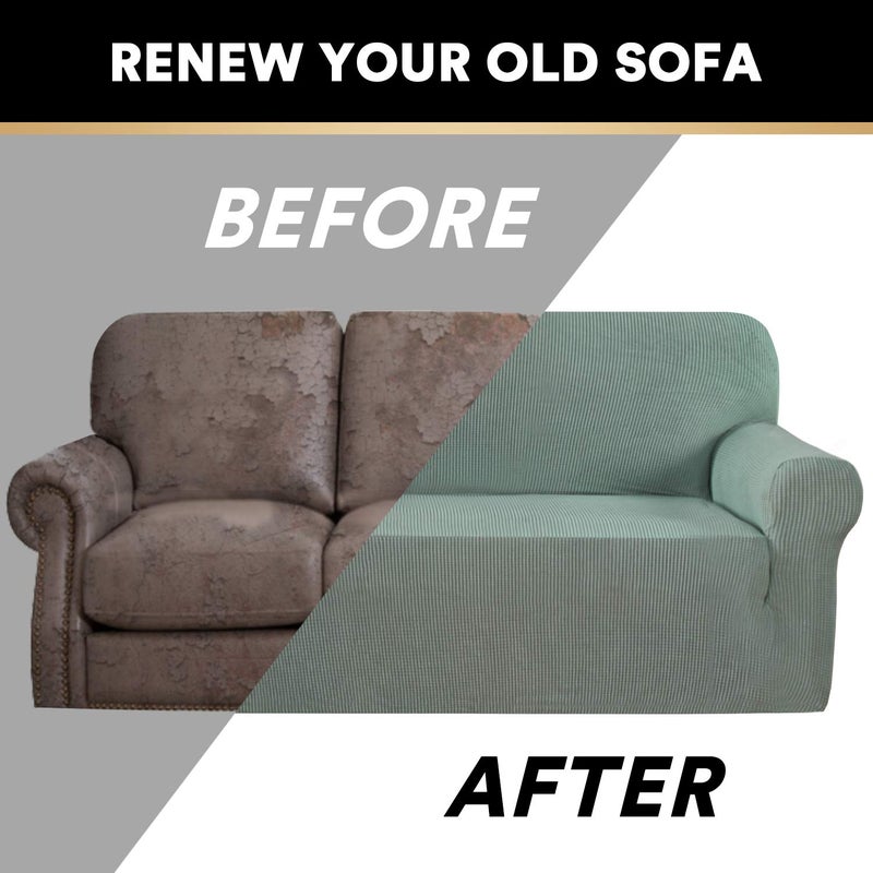 PrinceDeco Stretch Sofa Cover Slipcover Couch Covers for 3 Cushion Couch Furniture Protector Sofa Covers with Non Slip Elastic Bottom Dogs Pet Friendly Fitted (Sofa, Sage) - Image 4